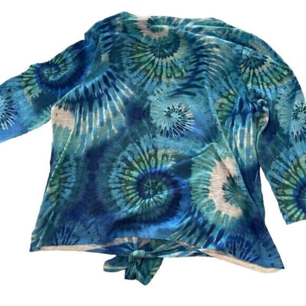 Vintage Chico's Dandelion Blue Multi-Color Front Bow Double Strap Tie Blouse